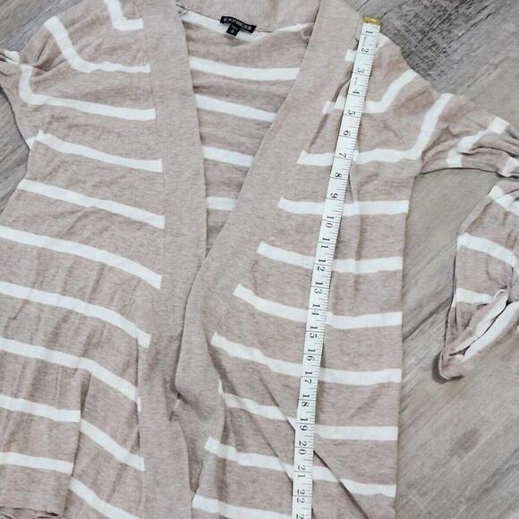 Express Sweater Medium Open Front Striped Beige White Cardigan Lightweight - Picture 5 of 5